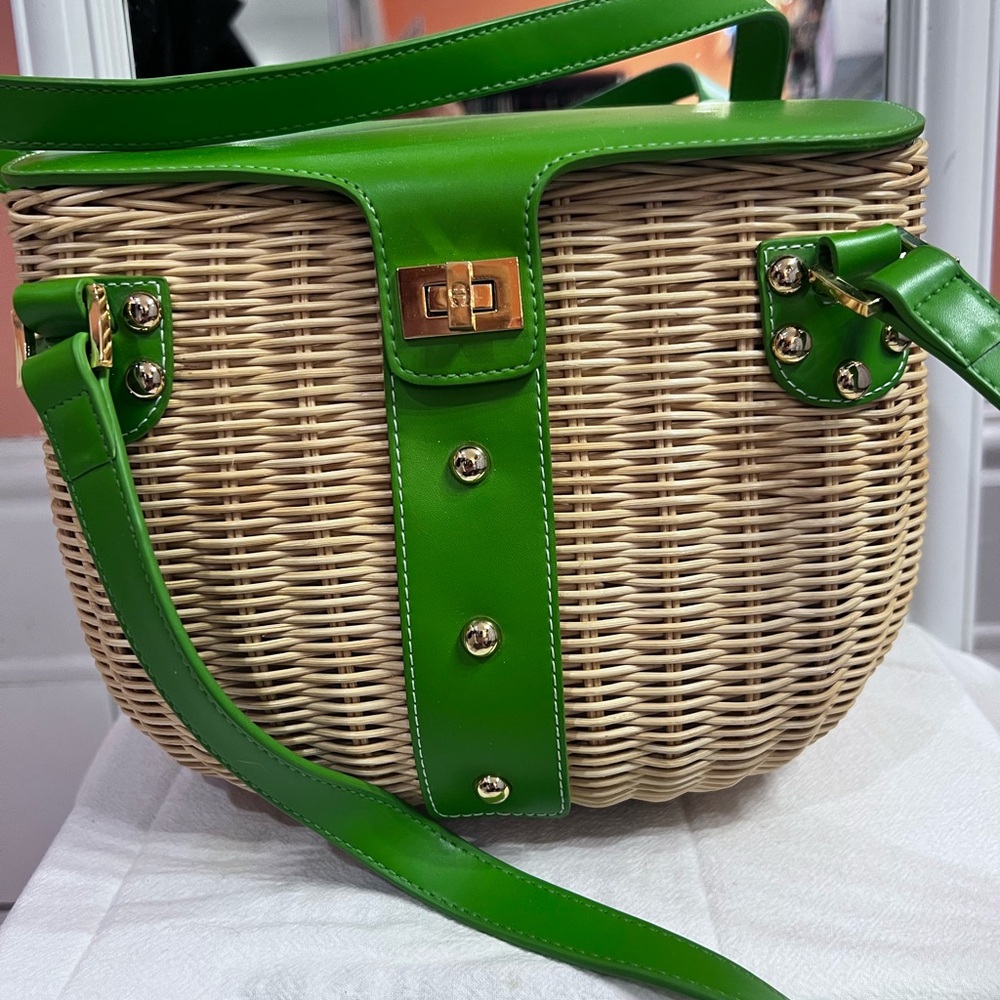 Green and Tan Woven Handbag